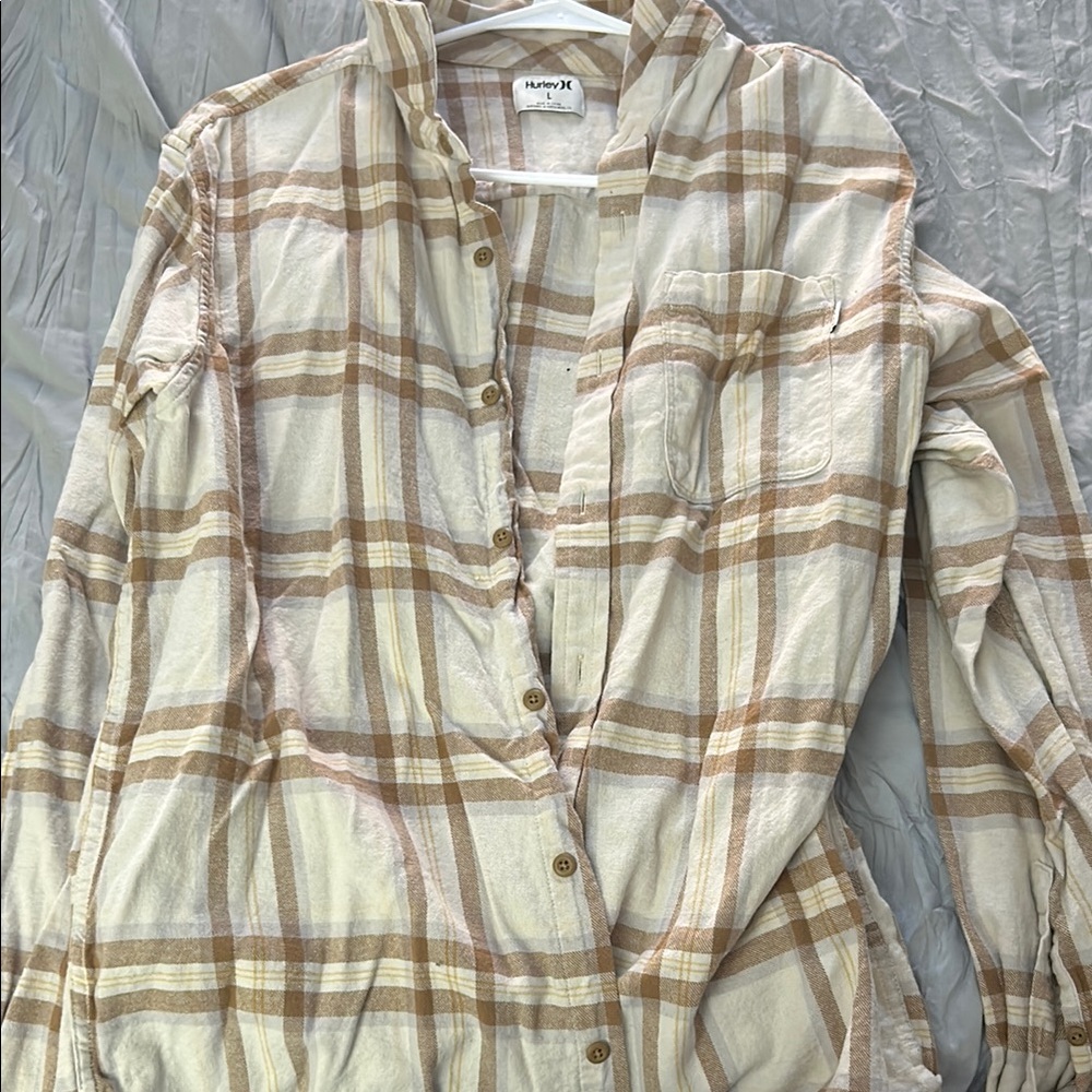 Hurley Plaid Crew Neck Sweater - Beige and Brown